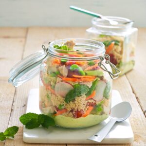 Summer vegetable and chicken jar salad