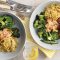 Teriyaki tofu bowl with kumara ‘noodles’ and nutty sauce