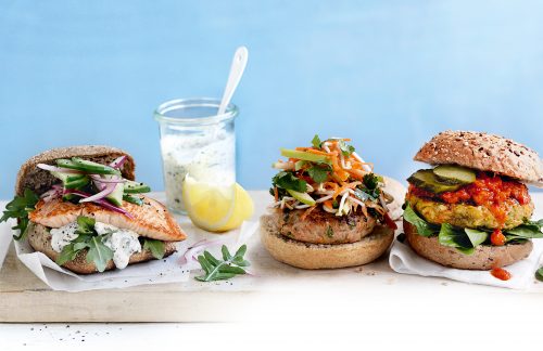 Thai chicken burgers with apple slaw
