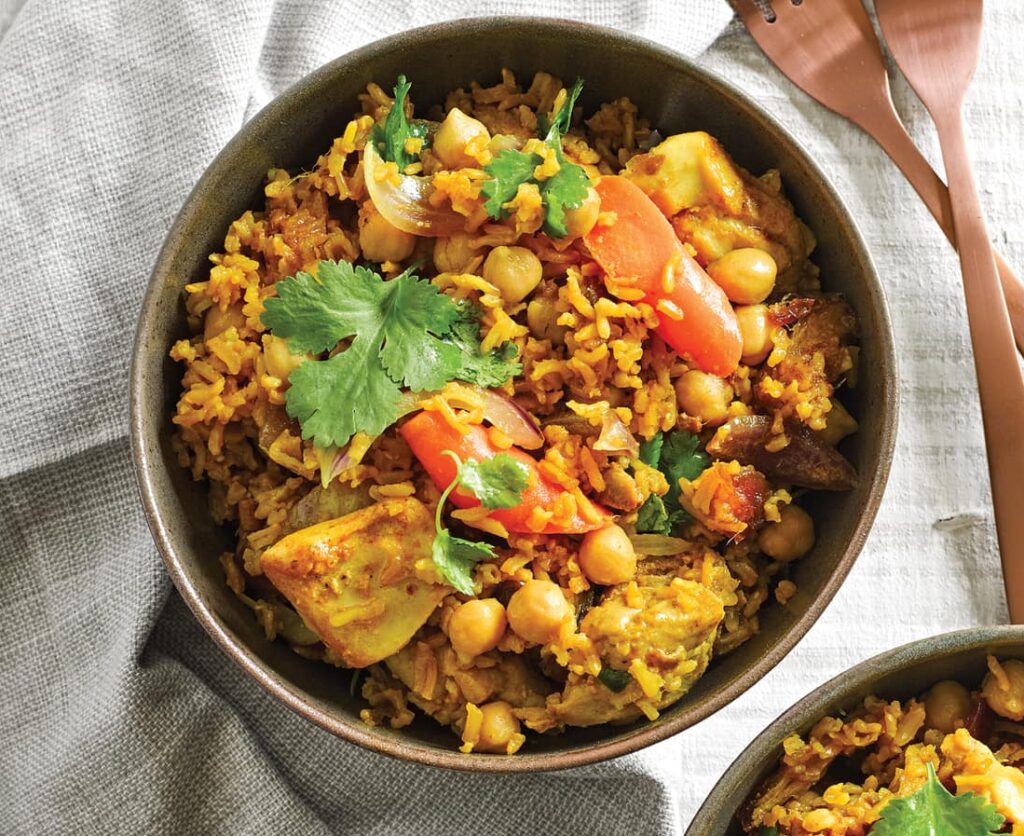 Turmeric chicken bites with vege rice bowl Turmeric chicken bites with vege rice bowl