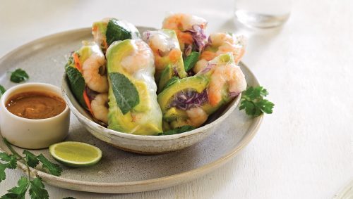 Vietnamese fresh spring rolls with peanut sauce