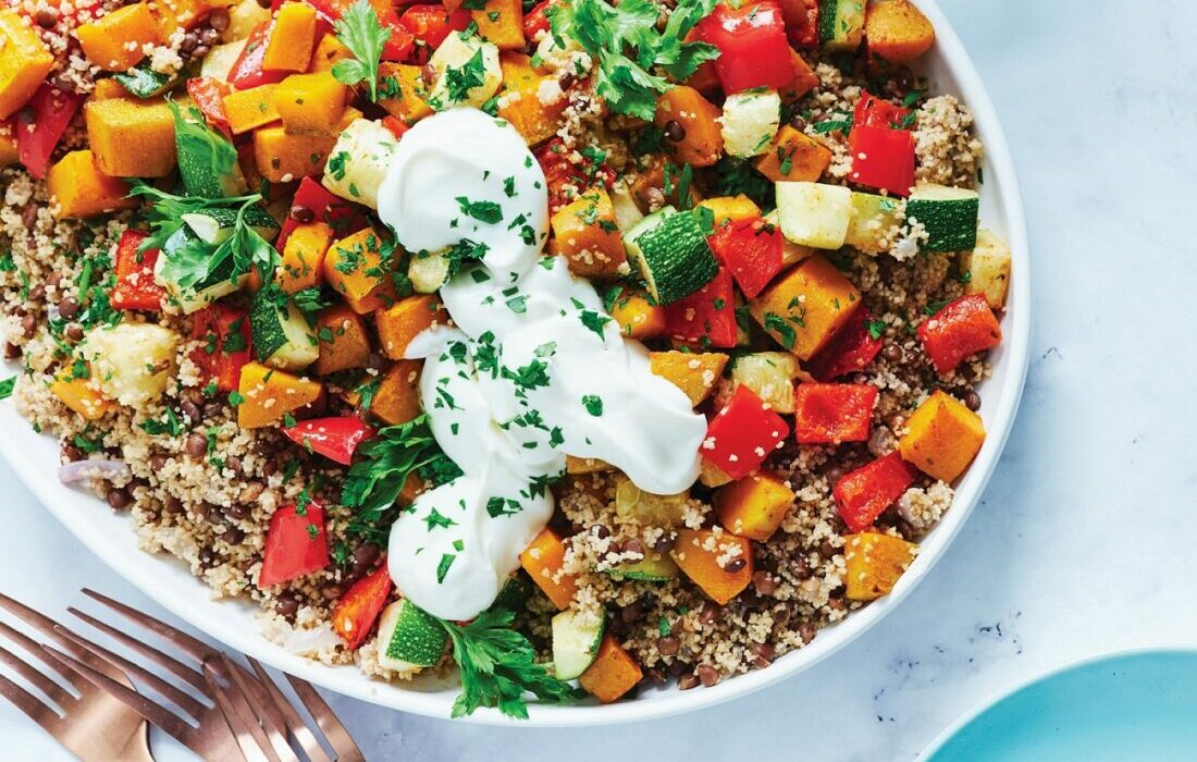 Za'atar-roasted vegetable, lentil and couscous pilaf - Healthy