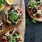 Pesto, mushroom and chicken pizzas