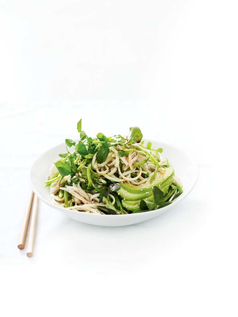 Avocado and chicken noodle salad with sesame dressing Avocado and chicken noodle salad with sesame dressing