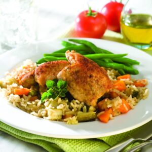 Baked chicken on rice