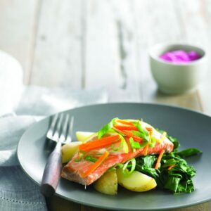 Baked salmon with beetroot tzatziki