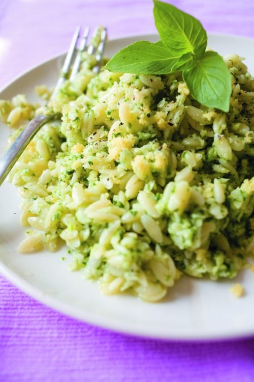 Basil pesto with risoni
