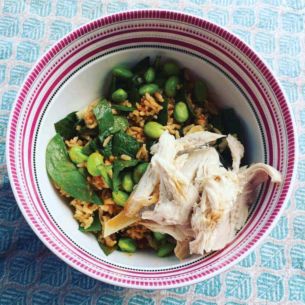 Brown rice salad with chilli peanut dressing Brown rice salad with chilli peanut dressing