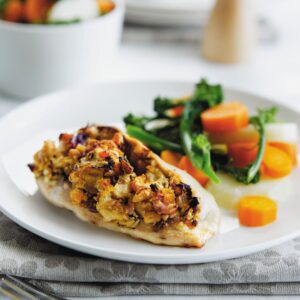 Butter bean and apricot-stuffed chicken