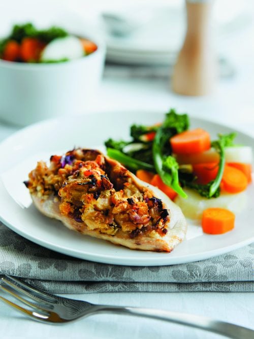 Butter bean and apricot-stuffed chicken