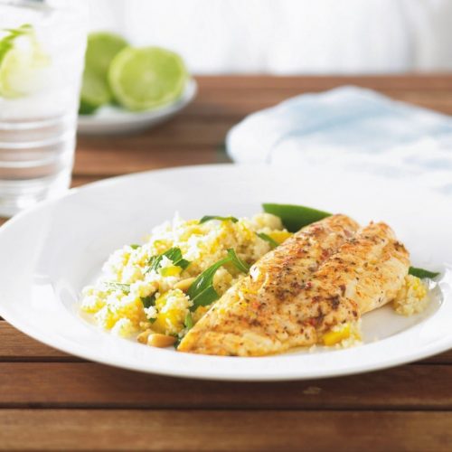Chargrilled Moroccan fish fillets with couscous salad