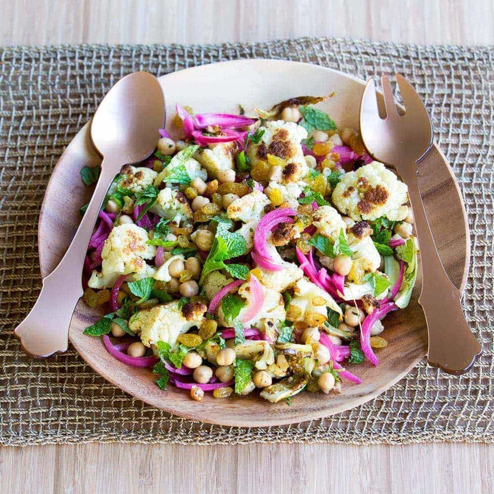 Chargrilled cauliflower salad with chickpeas and quick-pickled onions Chargrilled cauliflower salad with chickpeas and quick-pickled onions