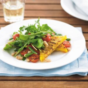 Chargrilled polenta with bean, tomato and rocket salad