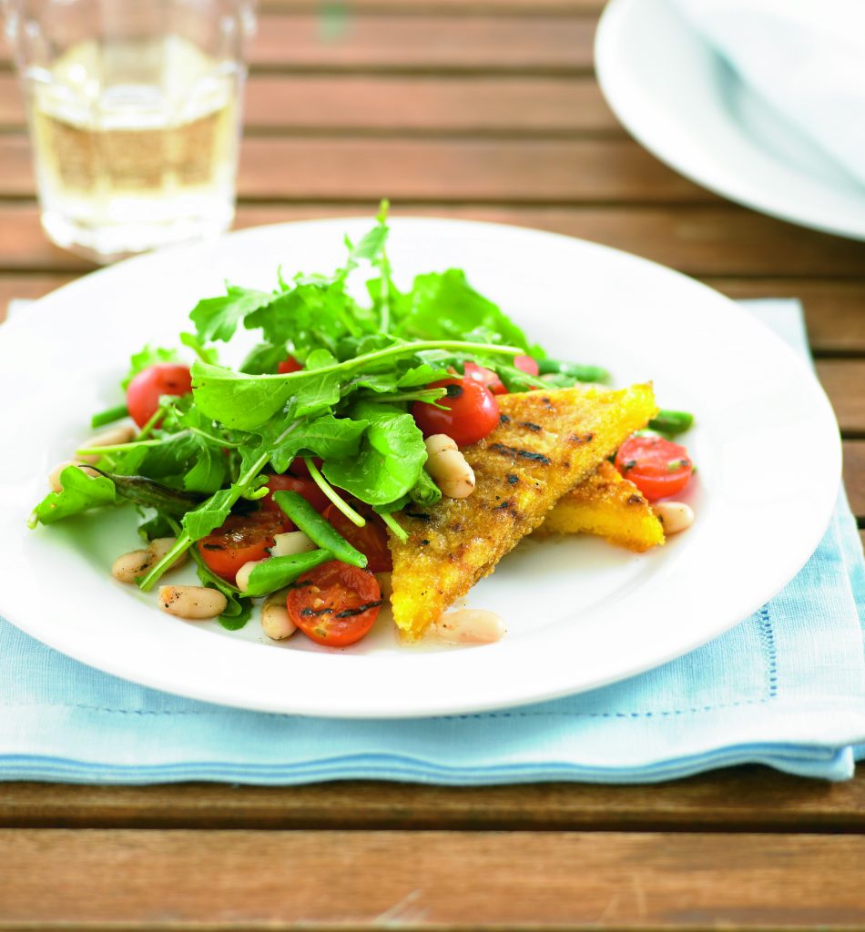 Chargrilled polenta with bean, tomato and rocket salad Chargrilled polenta with bean, tomato and rocket salad