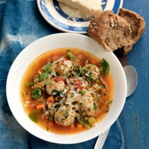 Chicken and basil meatball soup