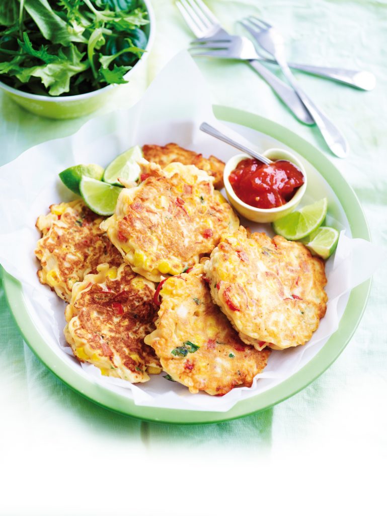 Chicken, corn and red capsicum fritters Chicken, corn and red capsicum fritters