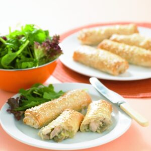Chicken and mushroom filo rolls