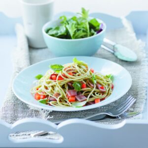 Chicken bacon and pesto spaghetti