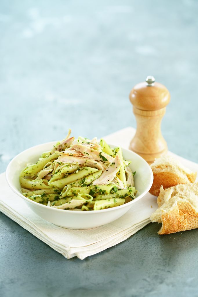 Chicken pasta with basil, parsley and caper sauce Chicken pasta with basil, parsley and caper sauce