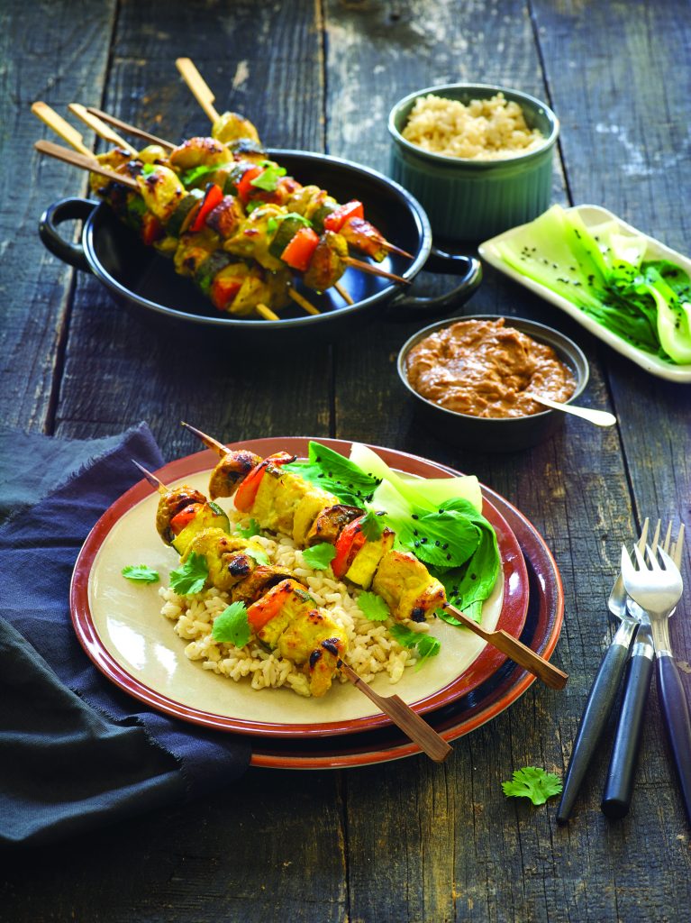 Chicken satay skewers with peanut dipping sauce Chicken satay skewers with peanut dipping sauce