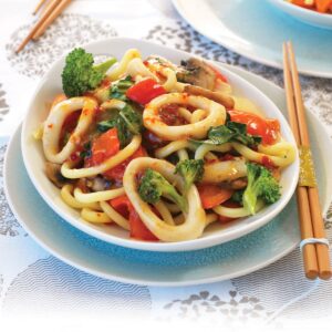 Chilli and lime stir-fried calamari