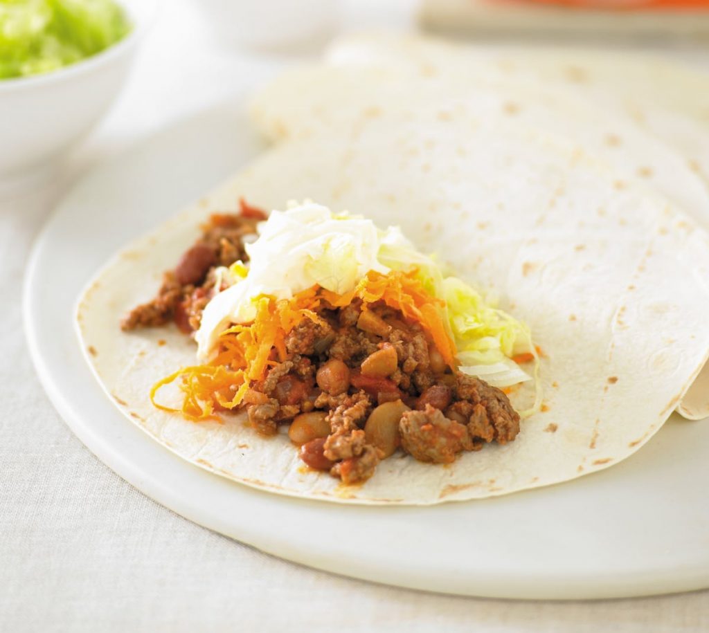 Chilli beef and bean burritos