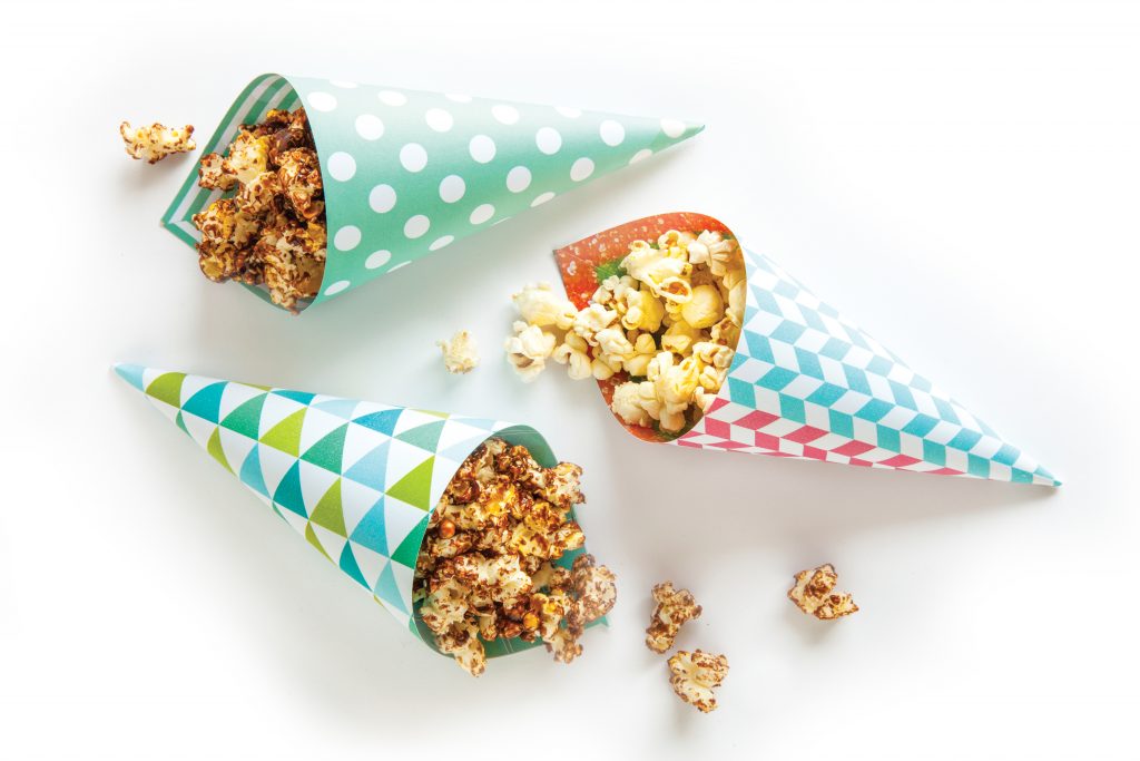 Choc-sesame popcorn cones Choc-sesame popcorn cones
