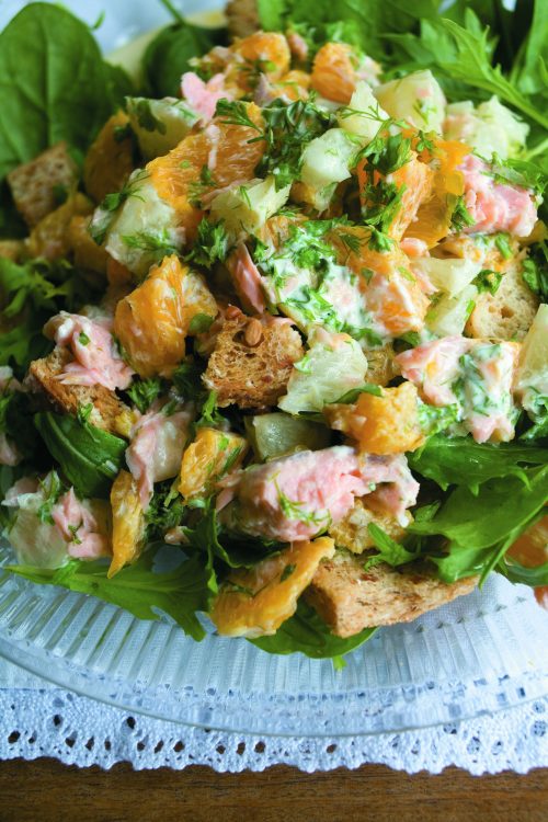 Citrus salmon with croutons