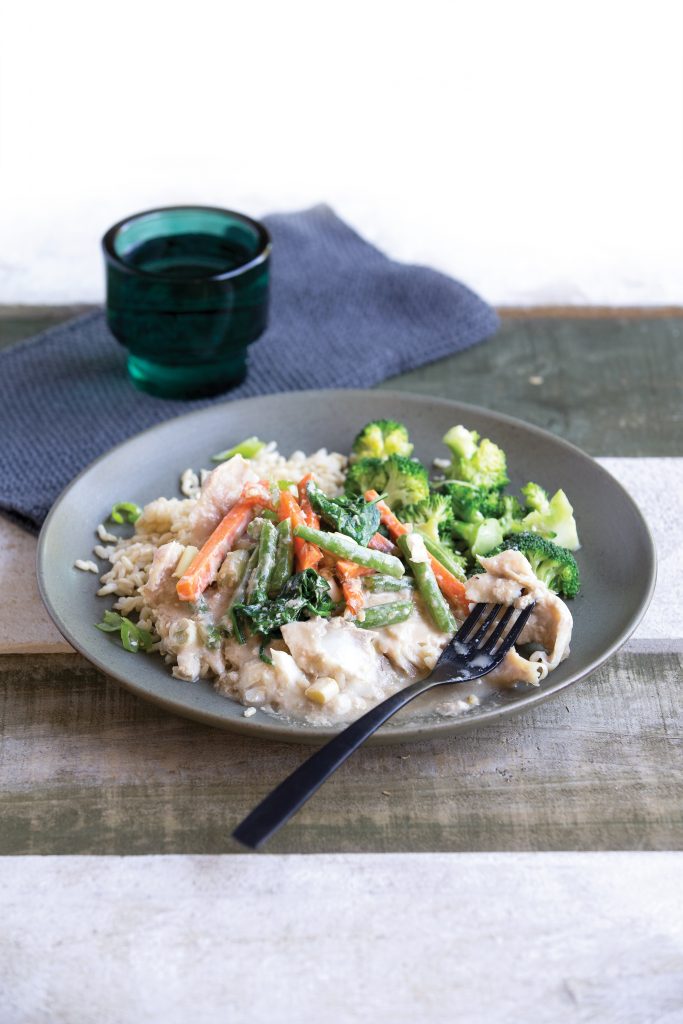 Coconut soy baked fish with veges and rice Coconut soy baked fish with veges and rice