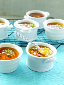 Coconut custard with lime syrup