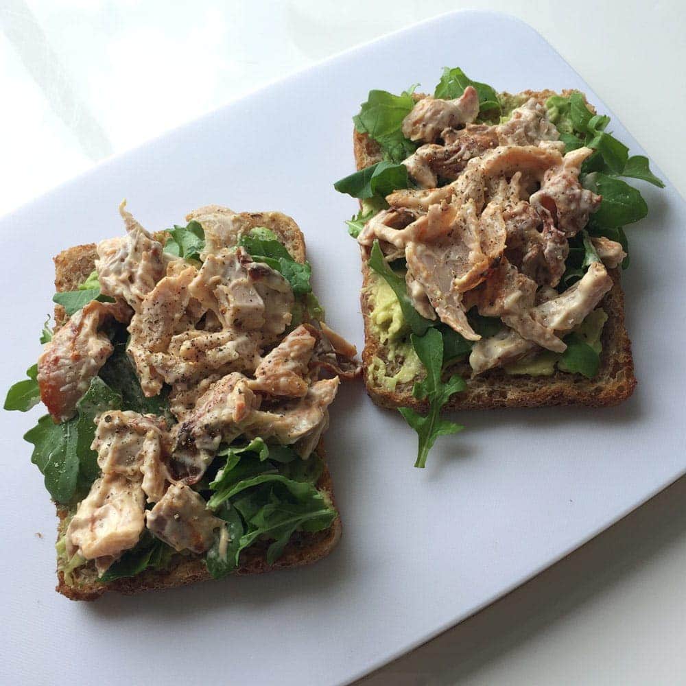 Creamy chicken and avocado open sandwich Creamy chicken and avocado open sandwich