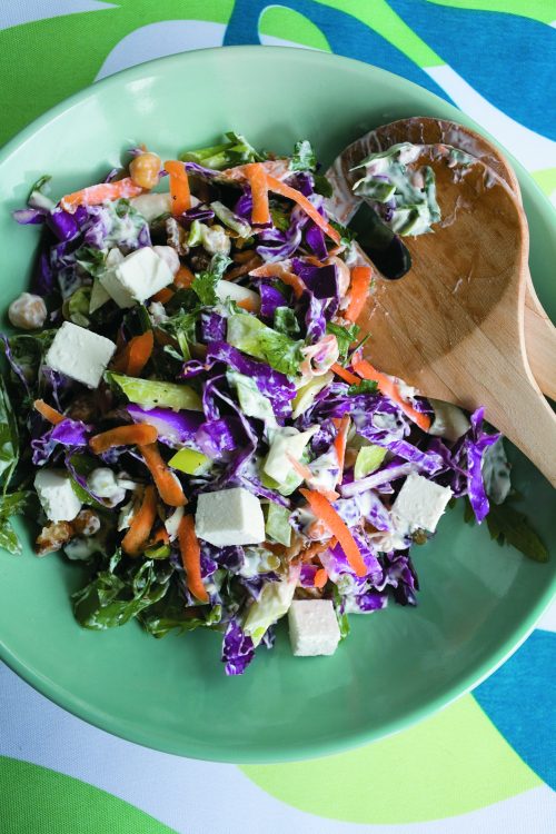 Crunchy nut slaw with feta and chickpeas