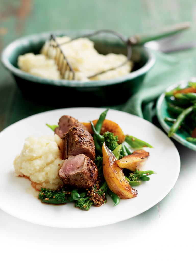 Fennel-crusted pork and roast pears with parsnip and pear mash Fennel-crusted pork and roast pears with parsnip and pear mash