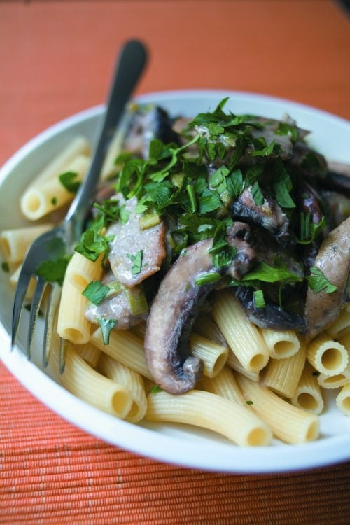 Field mushroom and vege sausage rigatoni