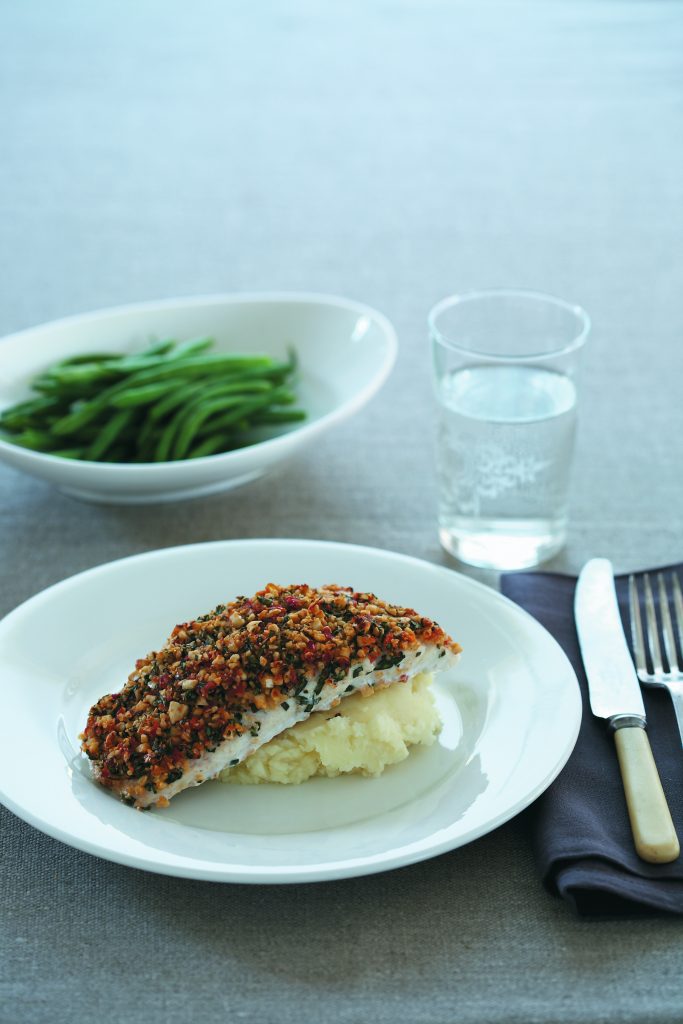 Fish with cashew and basil topping Fish with cashew and basil topping