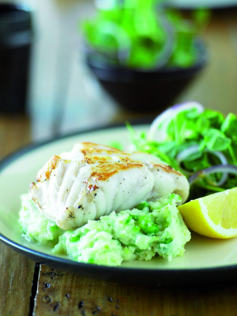 Fish with cheesy pea mash Fish with cheesy pea mash