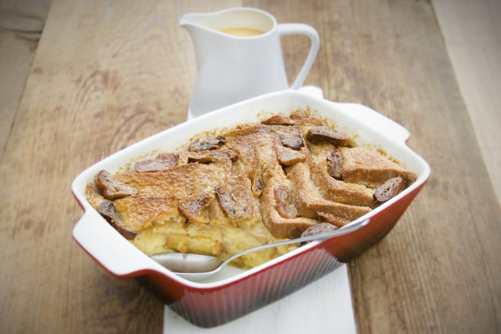 Banana, fruit bread and butter pudding Banana, fruit bread and butter pudding