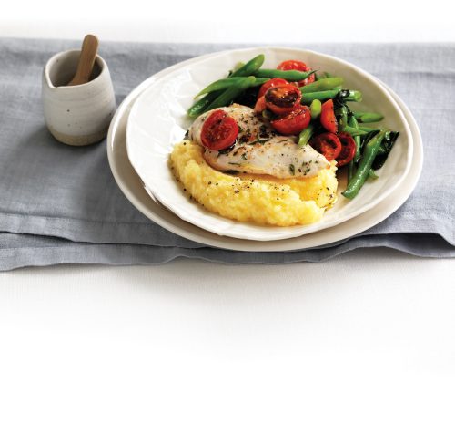 Garlic and rosemary chicken with cheesy polenta