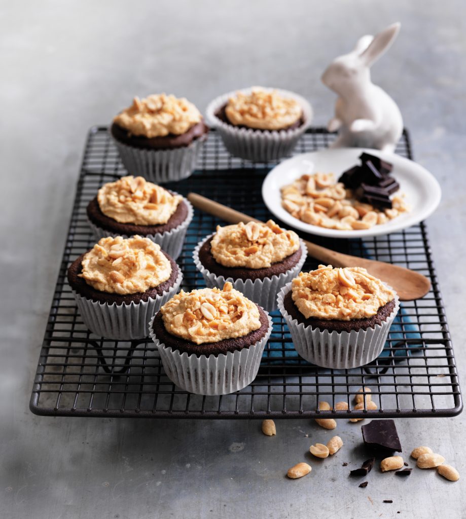 Gluten-free chocolate cupcakes with peanut butter frosting