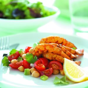 Grilled prawn and chickpea salad
