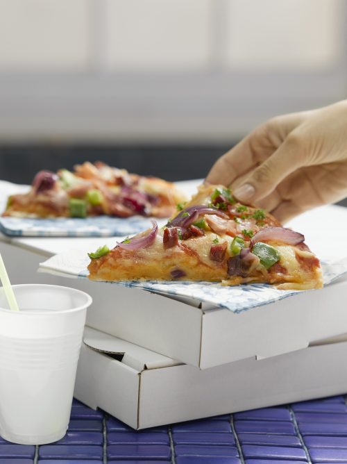 Ham and vegetable pizza