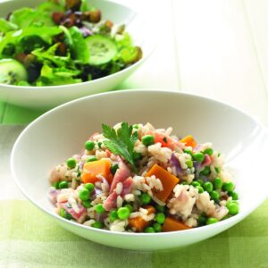 Ham, pumpkin and pea risotto