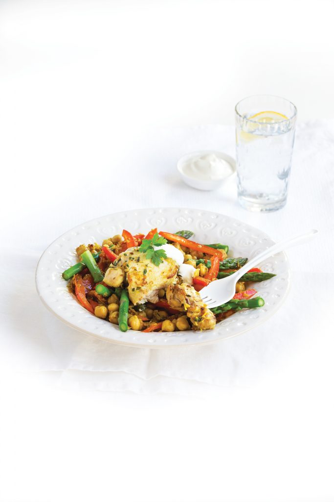 Herby chicken and chickpeas with asparagus Herby chicken and chickpeas with asparagus