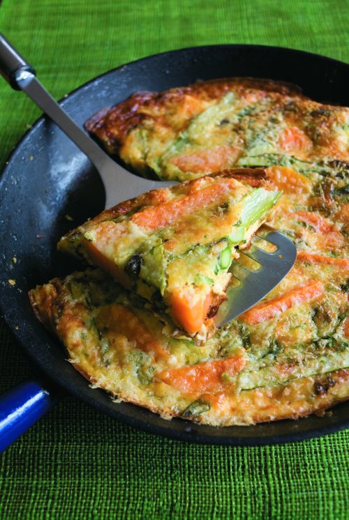 Herby frittata with asparagus and cheddar
