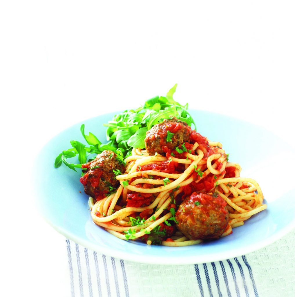 Herby meatballs with spaghetti and tomato sauce Herby meatballs with spaghetti and tomato sauce