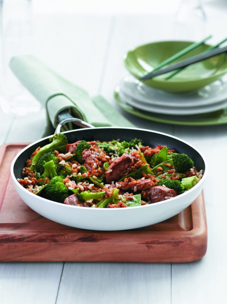 Hoisin pork stir-fry with quick rice Hoisin pork stir-fry with quick rice