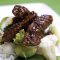 Honey mustard beef with seasonal greens
