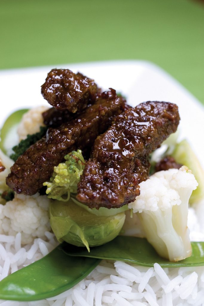 Honey mustard beef with seasonal greens Honey mustard beef with seasonal greens