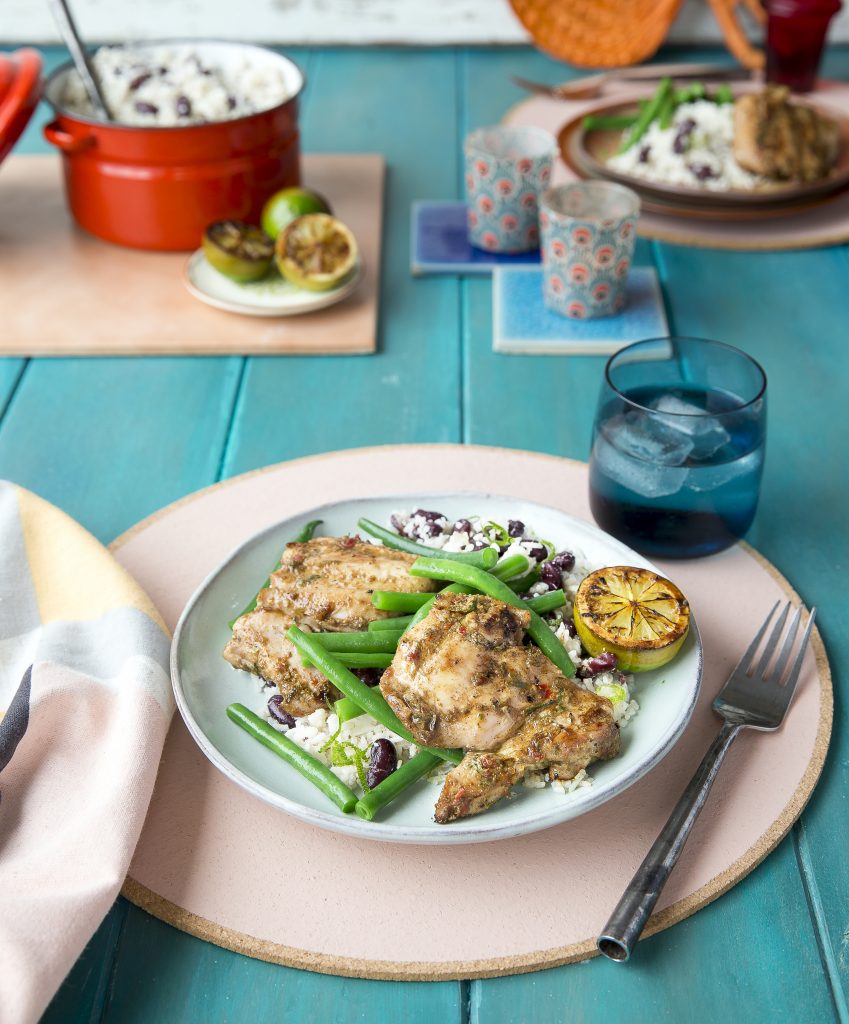 Jerk chicken on rice and beans Jerk chicken on rice and beans