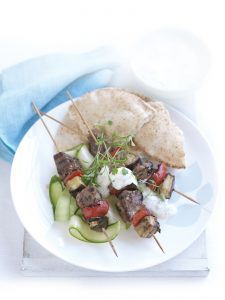 Lamb kebabs with courgette salad